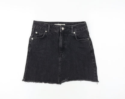 Topshop Womens Black Cotton A-Line Skirt Size 6 Zip