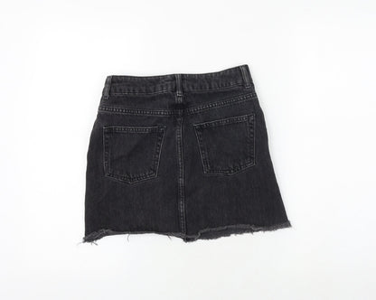 Topshop Womens Black Cotton A-Line Skirt Size 6 Zip