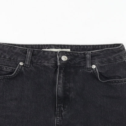 Topshop Womens Black Cotton A-Line Skirt Size 6 Zip