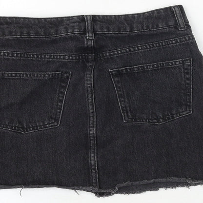 Topshop Womens Black Cotton A-Line Skirt Size 6 Zip
