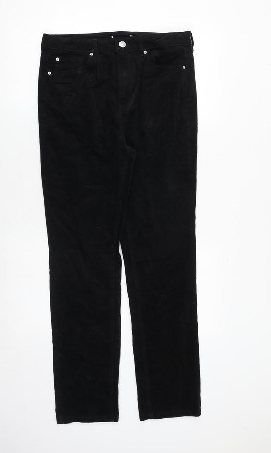 Marks and Spencer Womens Black Cotton Trousers Size 32 in Regular Zip