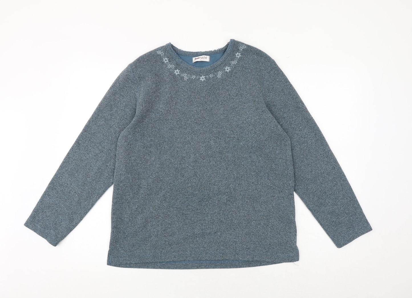 Bonmarché Womens Blue Round Neck Floral Polyester Pullover Jumper Size S