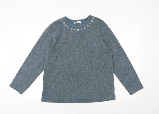 Bonmarché Womens Blue Round Neck Floral Polyester Pullover Jumper Size S
