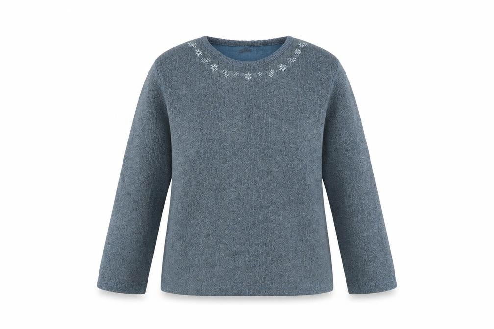 Bonmarché Womens Blue Round Neck Floral Polyester Pullover Jumper Size S