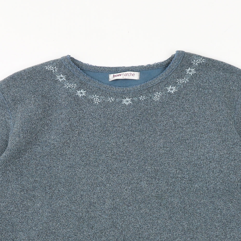 Bonmarché Womens Blue Round Neck Floral Polyester Pullover Jumper Size S