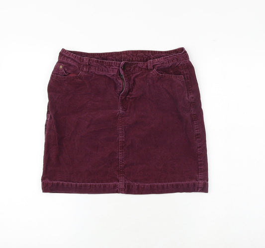 Marks and Spencer Womens Purple Cotton A-Line Skirt Size 10 Zip