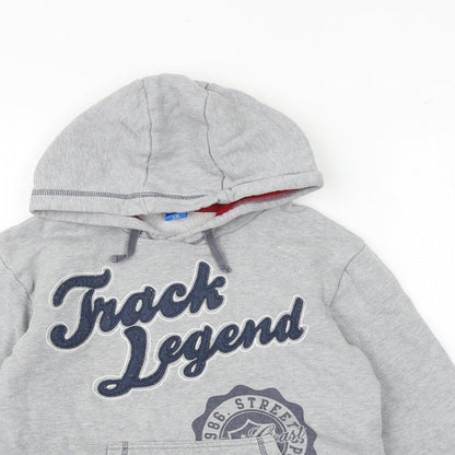 Close-up detail of adams boys’ boys grey cotton pullover hoodie, size 10, years pullover - track legend