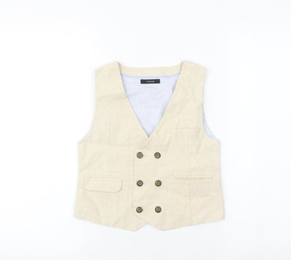 Additional front view of Autograph boys’ beige jacket waistcoat, size 6-7, years button