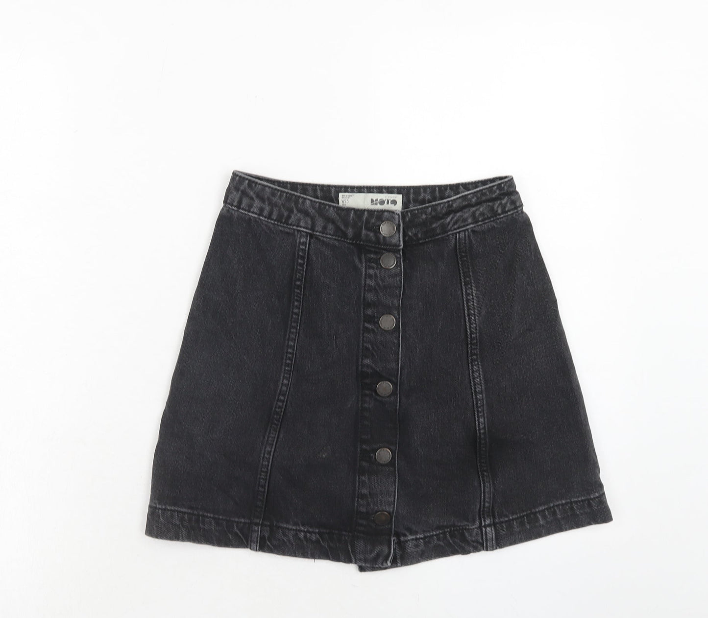 Topshop Womens Black Cotton A-Line Skirt Size 25 in Button