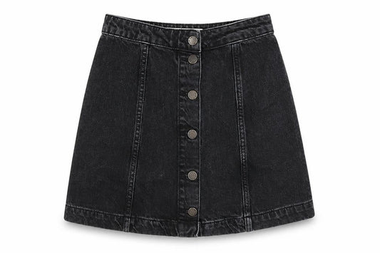 Topshop Womens Black Cotton A-Line Skirt Size 25 in Button