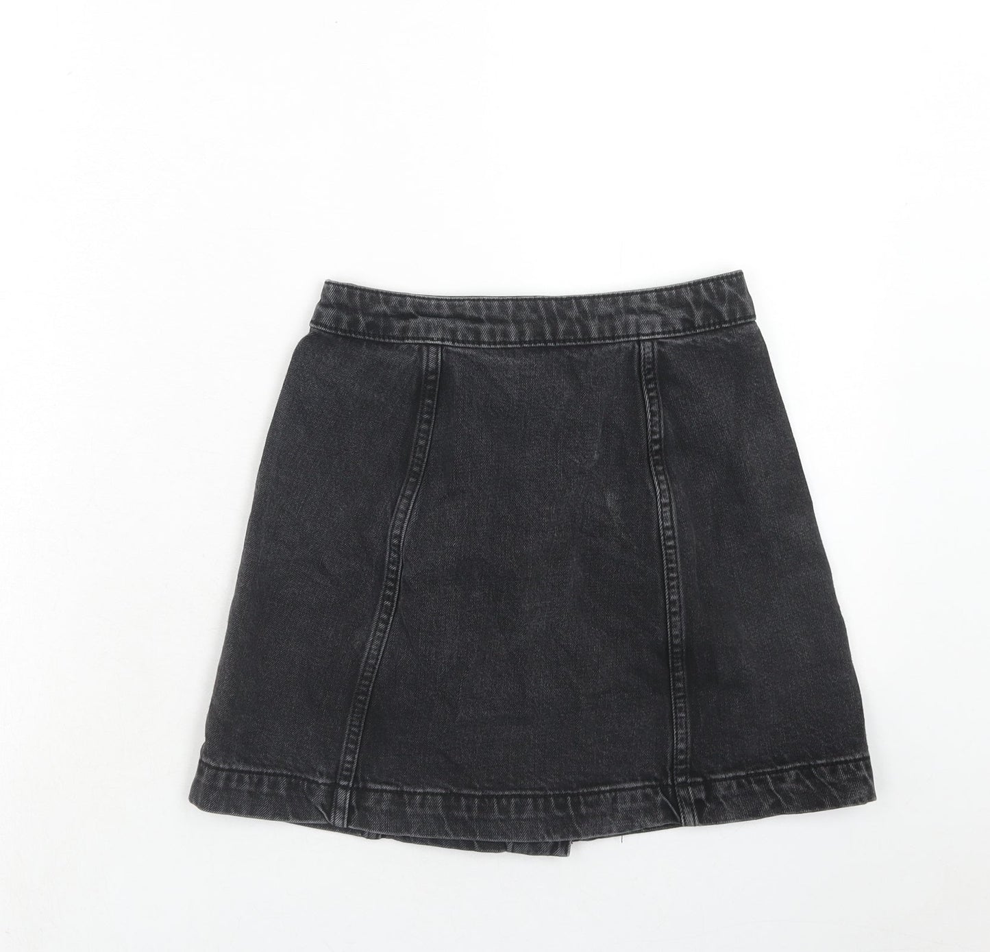 Topshop Womens Black Cotton A-Line Skirt Size 25 in Button