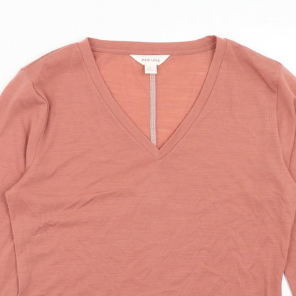 Per Una Womens Pink Polyester Basic T-Shirt Size 6 V-Neck - Contrast Stitching