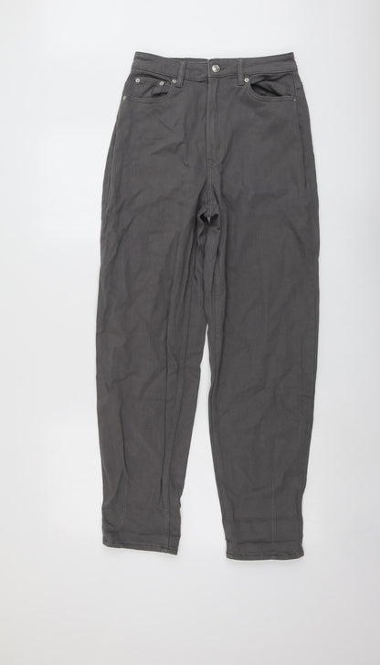 H&M Womens Grey Cotton Tapered Jeans Size 8 L29 in Regular Button