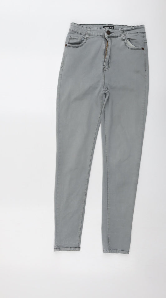 Momokrom Womens Grey Cotton Skinny Jeans Size 10 L25 in Regular Button