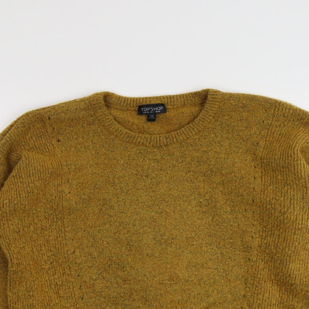 Topshop Womens Yellow Round Neck Acrylic Pullover Jumper Size 10