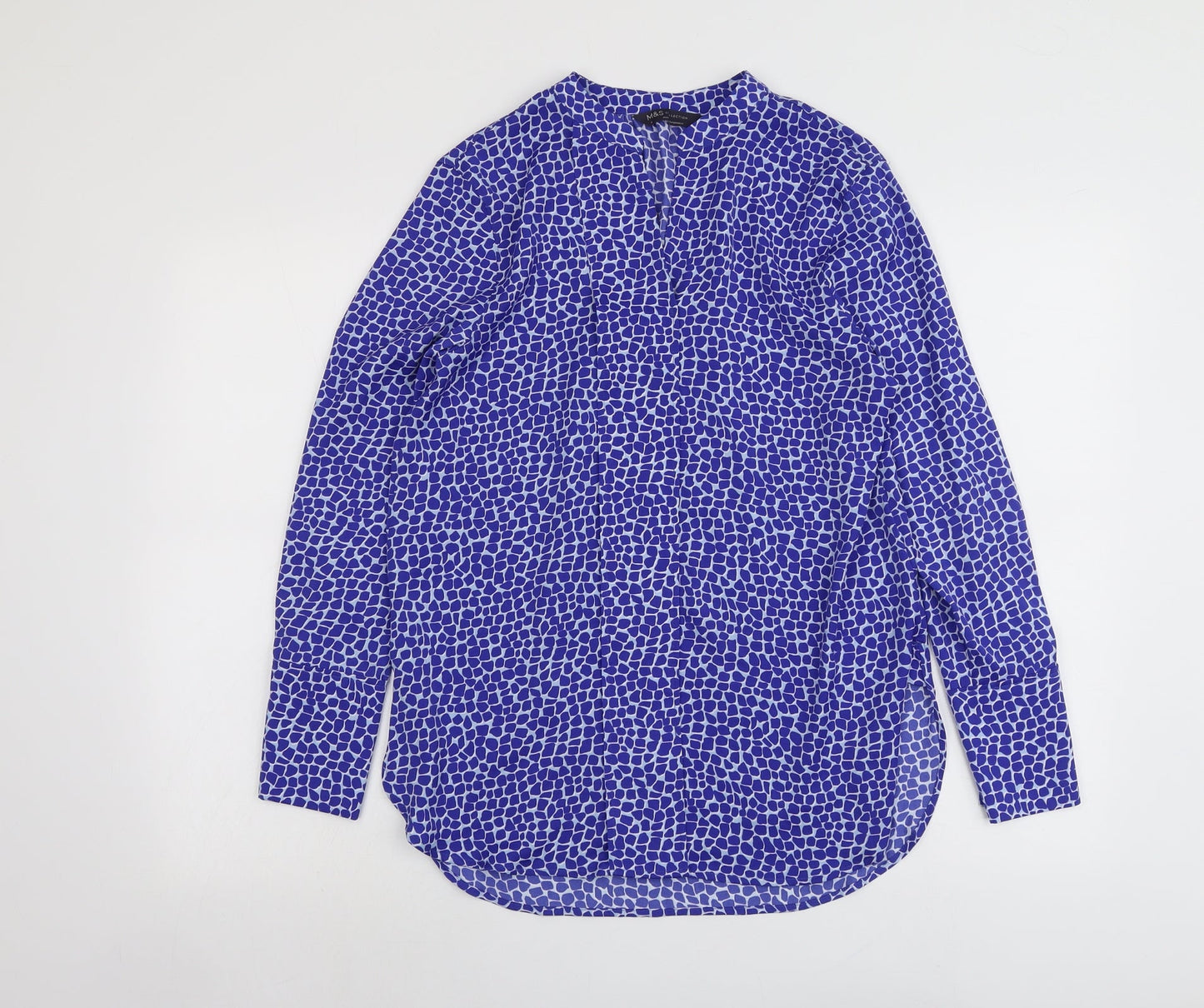 Marks and Spencer Womens Blue Geometric Polyester Basic Blouse Size 6 V-Neck