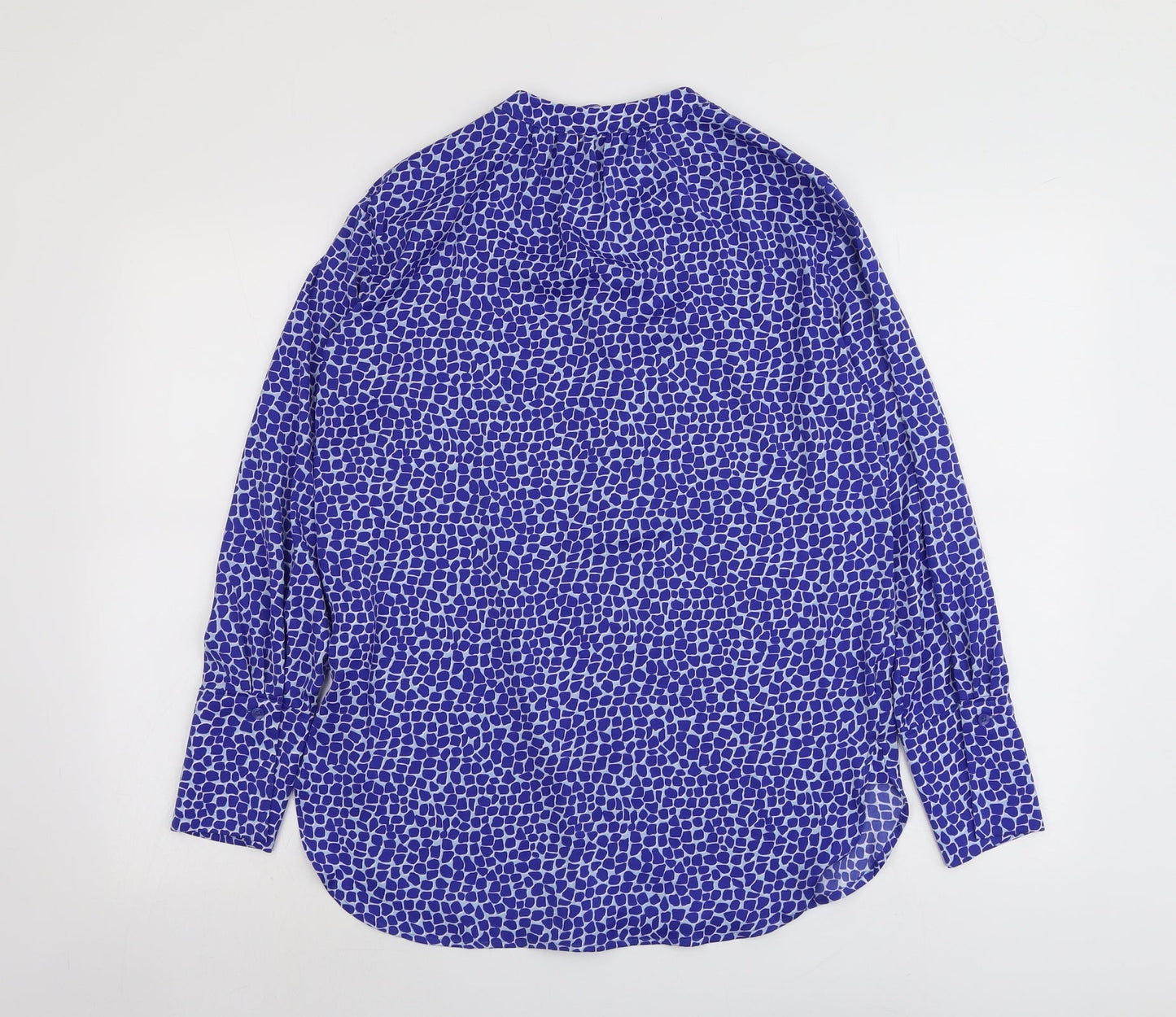 Marks and Spencer Womens Blue Geometric Polyester Basic Blouse Size 6 V-Neck