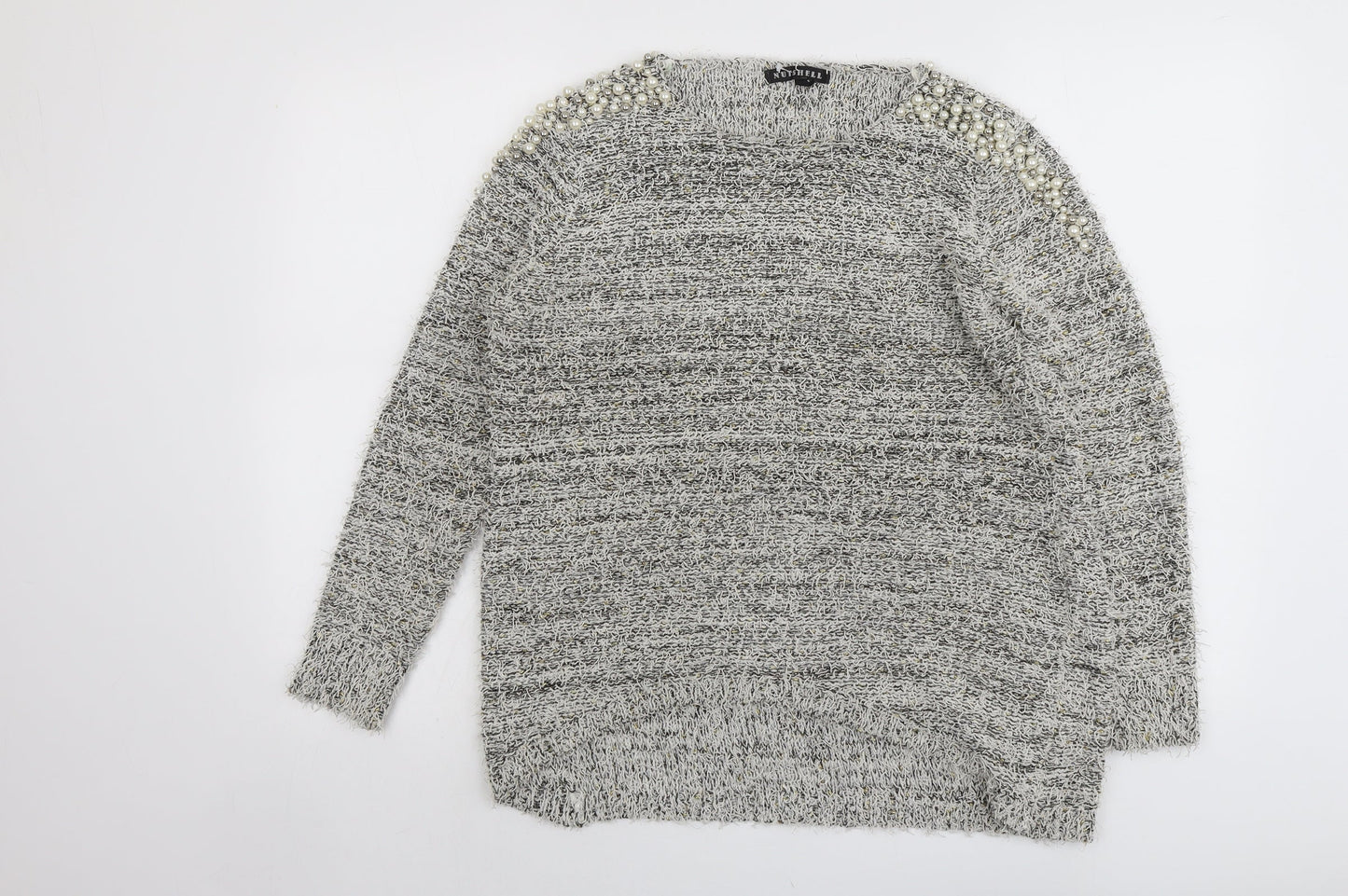 Nutshell Womens Grey Round Neck Acrylic Pullover Jumper Size M