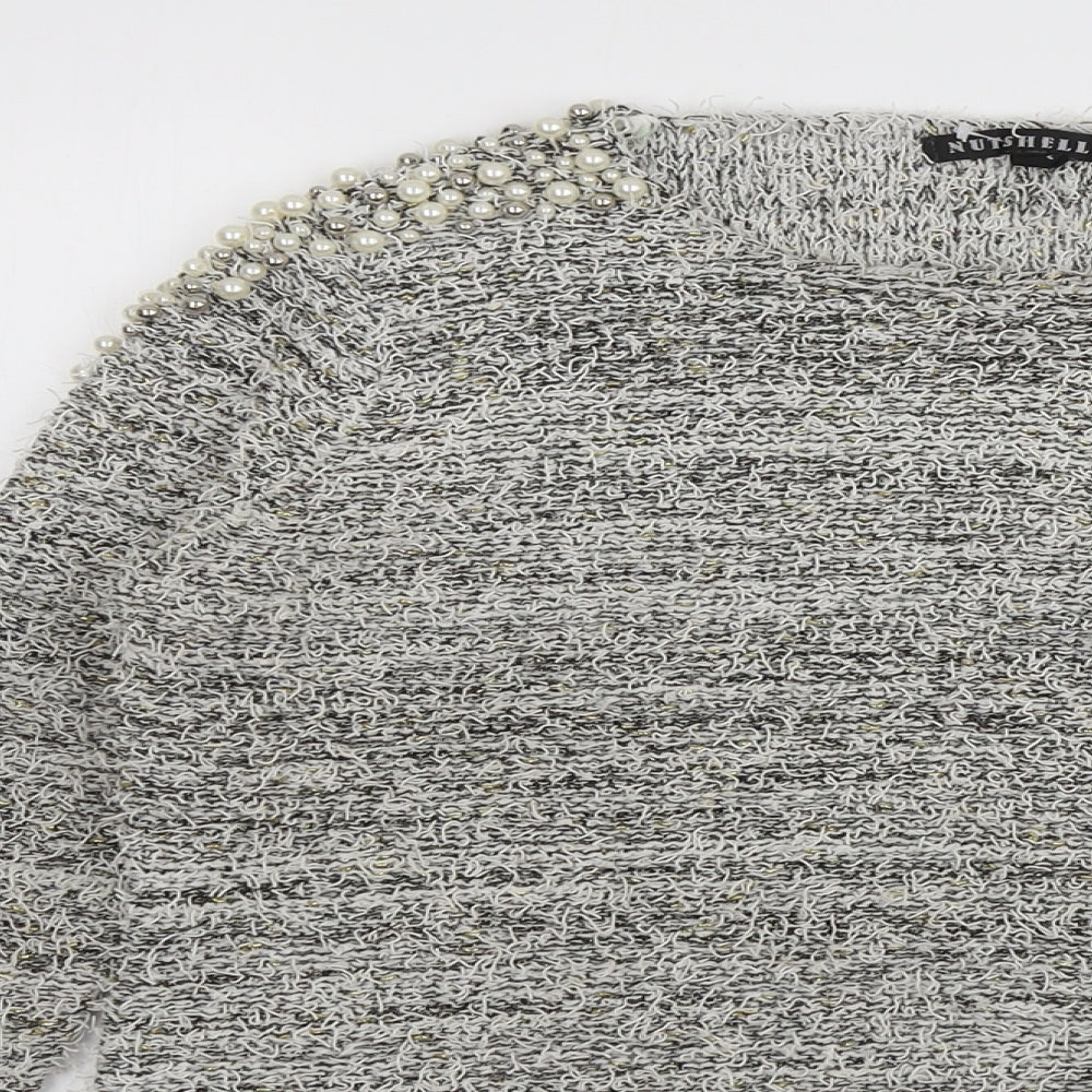 Nutshell Womens Grey Round Neck Acrylic Pullover Jumper Size M