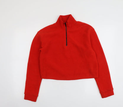 Additional front view of BDG women’s red polyester pullover sweatshirt, size S, zip