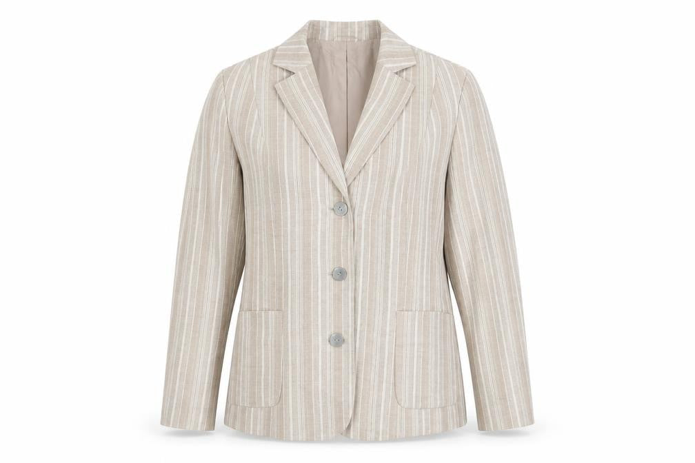 Oscar B Womens Beige Striped Polyester Jacket Blazer Size 18