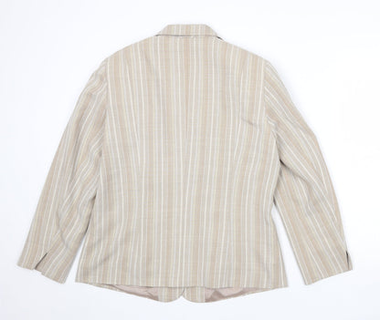 Back view of Oscar B women’s beige striped polyester jacket blazer, size UK 18