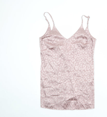 Additional front view of Missguided women’s pink geometric polyester basic tank, size UK 10, v-neck - open back