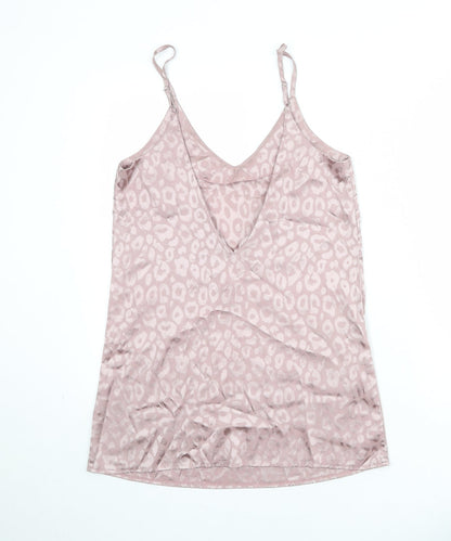 Back view of Missguided women’s pink geometric polyester basic tank, size UK 10, v-neck - open back