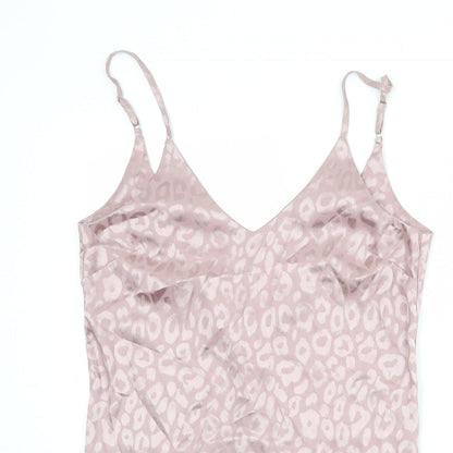 Close-up detail of Missguided women’s pink geometric polyester basic tank, size UK 10, v-neck - open back