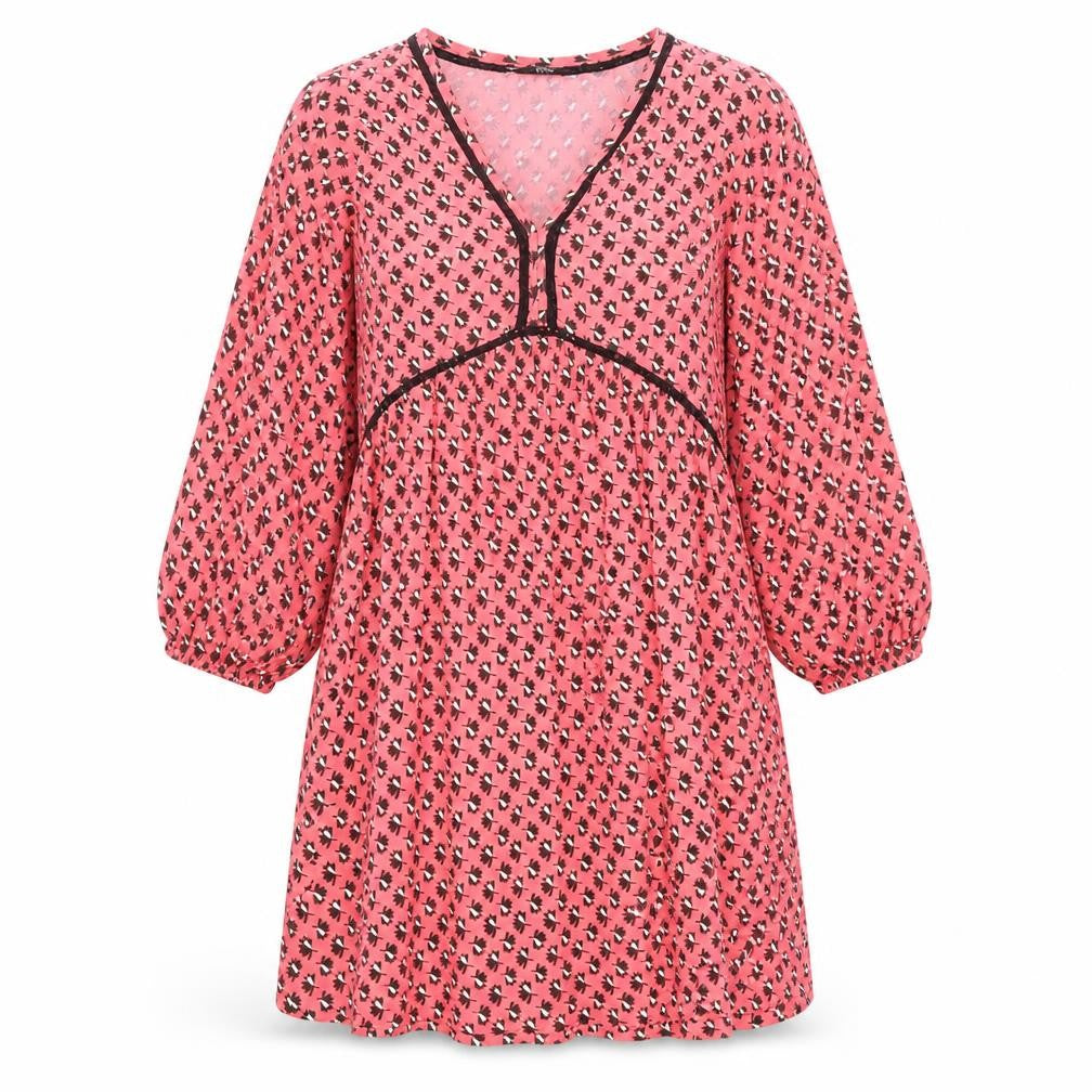 NEXT Womens Pink Geometric Viscose A-Line Size 8 V-Neck Pullover