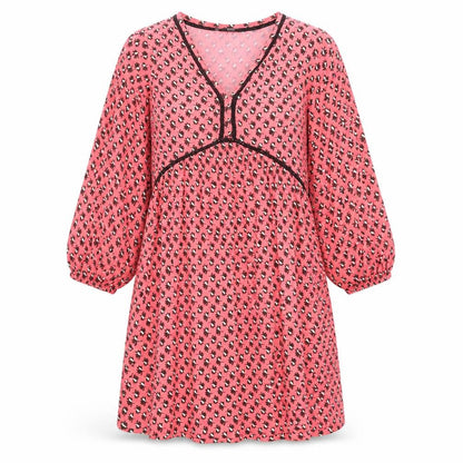 Next Womens Pink Geometric Viscose A-Line Size 8 V-Neck Pullover