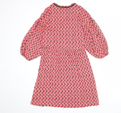 Next Womens Pink Geometric Viscose A-Line Size 8 V-Neck Pullover