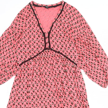 Next Womens Pink Geometric Viscose A-Line Size 8 V-Neck Pullover