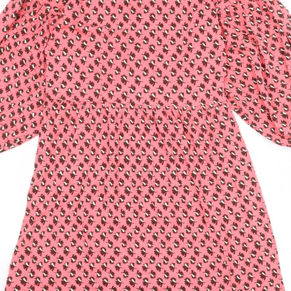 Next Womens Pink Geometric Viscose A-Line Size 8 V-Neck Pullover