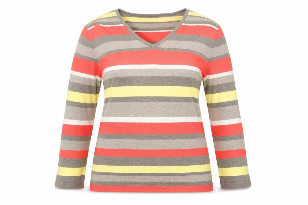 Gerry Weber Womens Multicoloured V-Neck Striped Polyester Pullover Jumper Size 12
