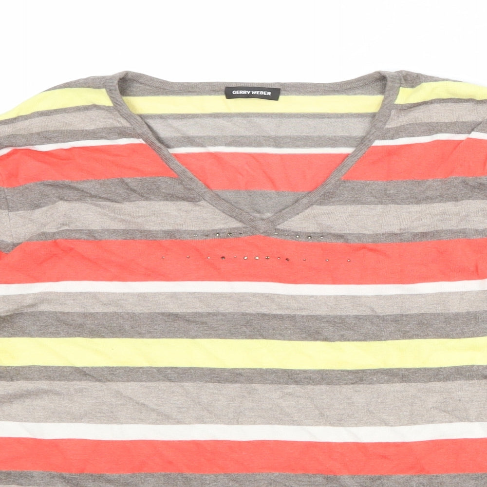 Gerry Weber Womens Multicoloured V-Neck Striped Polyester Pullover Jumper Size 12