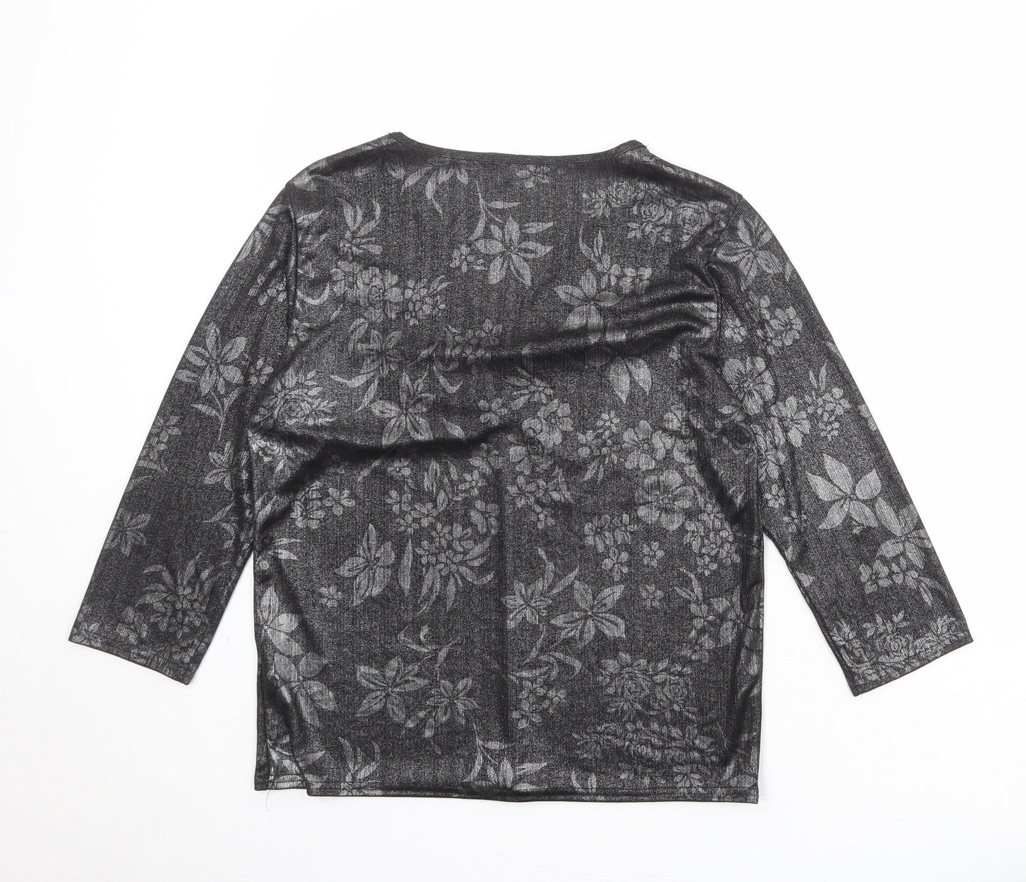 After Dark Womens Black Geometric Polyester Basic Blouse Size 14 V-Neck