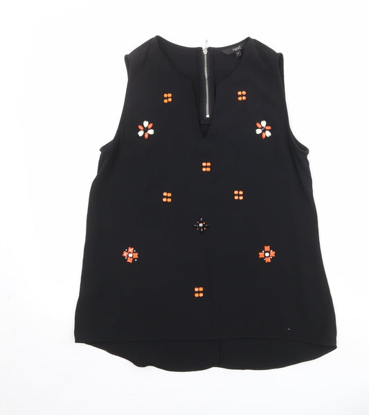 NEXT Womens Black Polyester Basic Blouse Size 10 V-Neck - Embellished