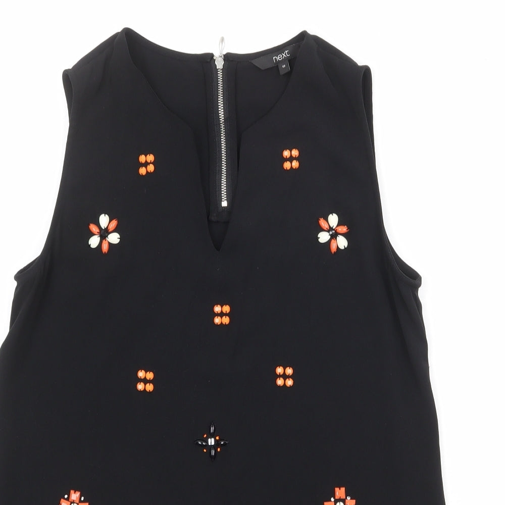 NEXT Womens Black Polyester Basic Blouse Size 10 V-Neck - Embellished