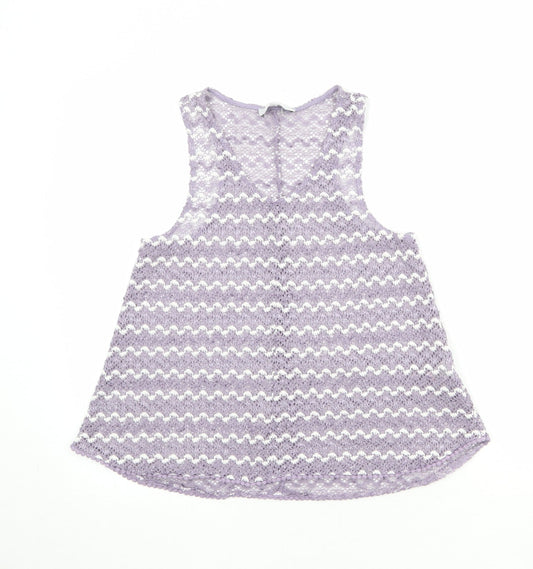 NEXT Womens Purple Geometric Polyester Basic Tank Size 8 Scoop Neck