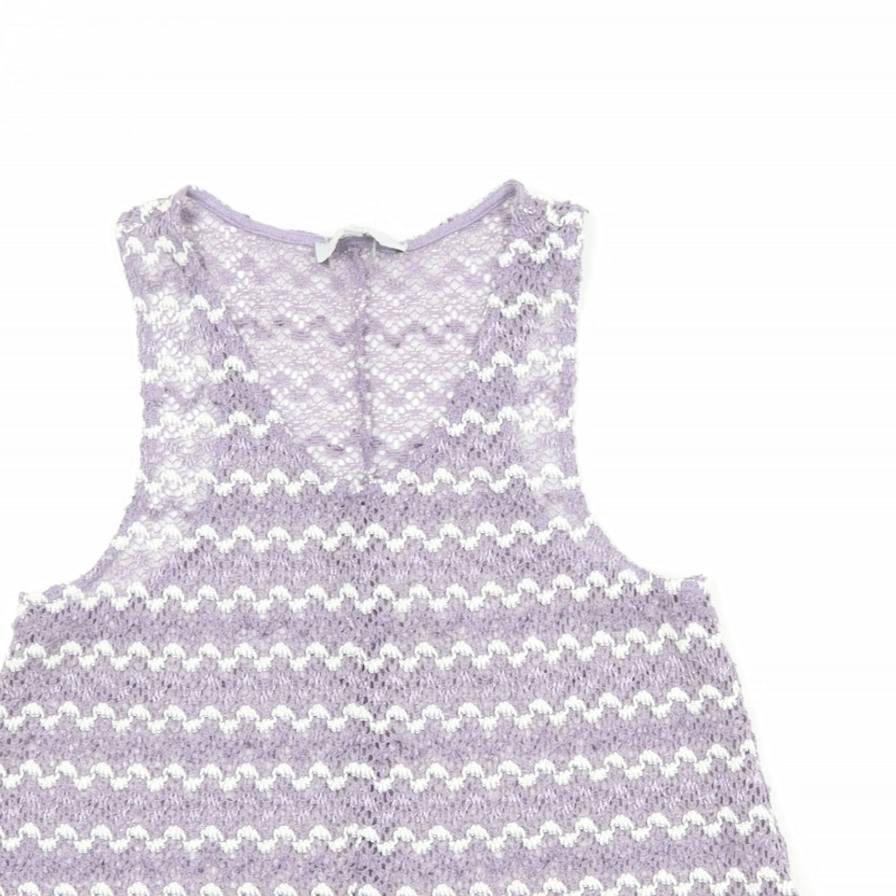 NEXT Womens Purple Geometric Polyester Basic Tank Size 8 Scoop Neck