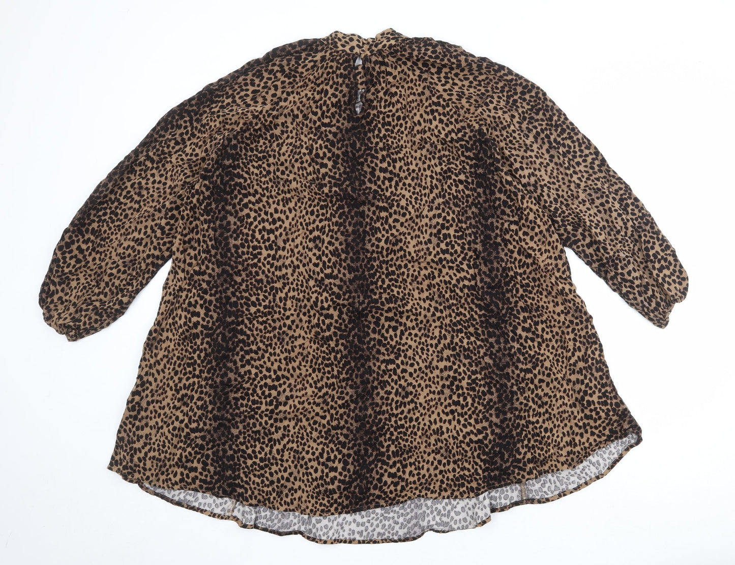 H&M Womens Brown Animal Print Viscose Trapeze & Swing Size 12 Mock Neck Button