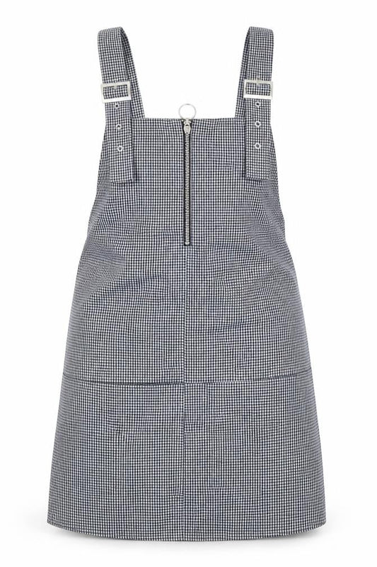 Mango Womens Black Check Polyester Pinafore/Dungaree Dress Size M Square Neck Zip