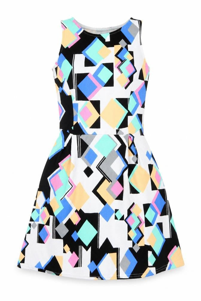 Select Womens Multicoloured Geometric Polyester Fit & Flare Size 8 Boat Neck Pullover