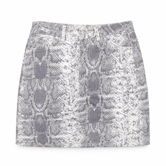 New Look Womens Grey Animal Print Cotton A-Line Skirt Size 8 Zip - Snakeskin Pattern
