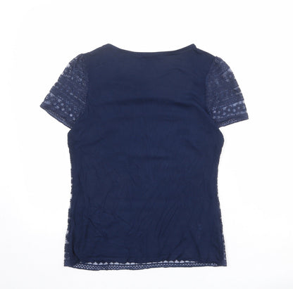 Oasis Womens Blue Cotton Basic T-Shirt Size S Round Neck