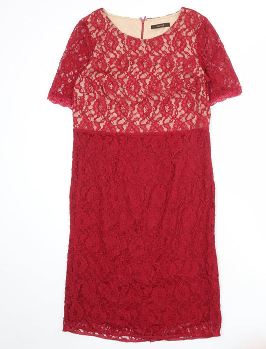 Savoir Womens Red Polyamide Sheath Size 14 Boat Neck Zip