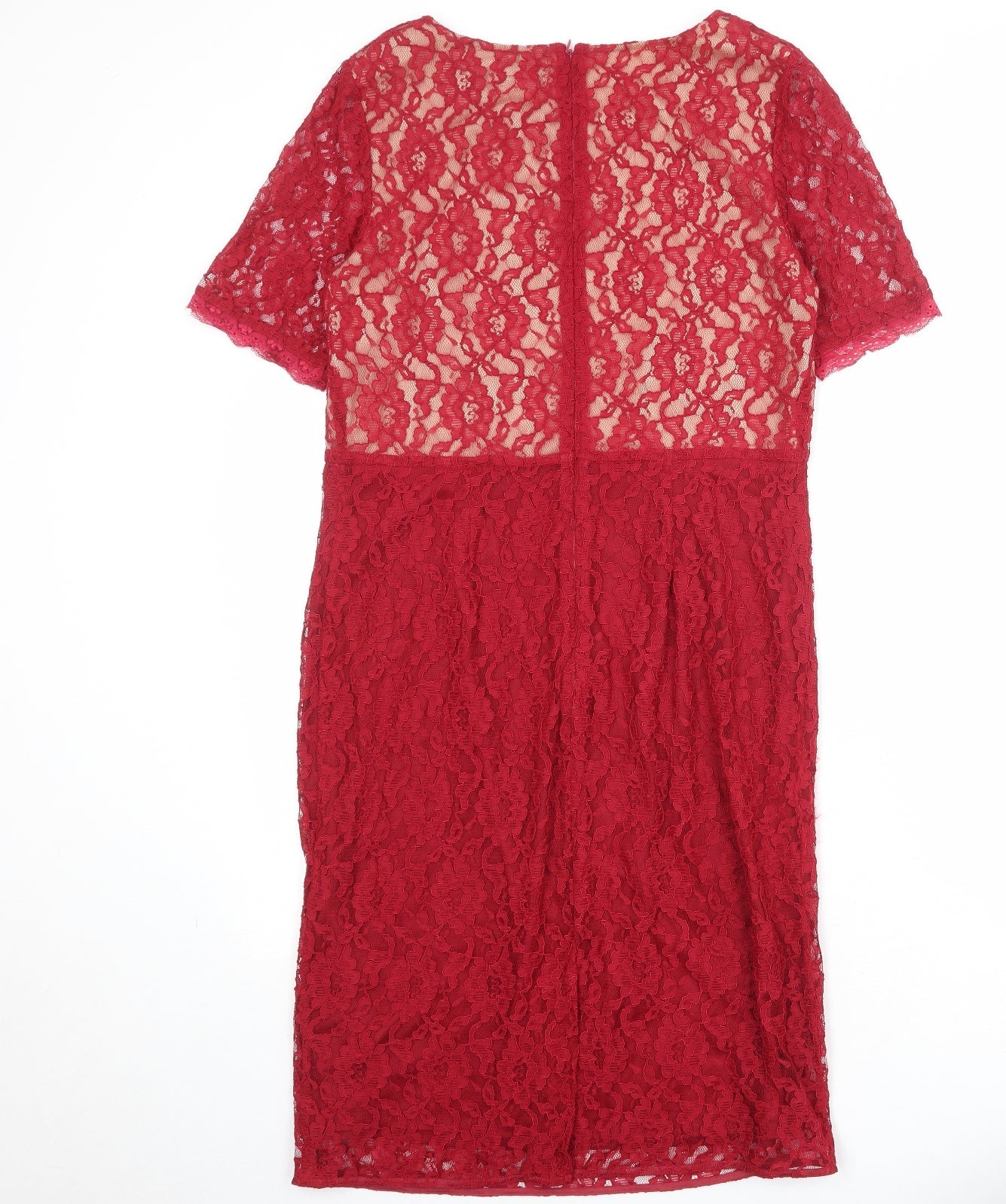 Savoir Womens Red Polyamide Sheath Size 14 Boat Neck Zip