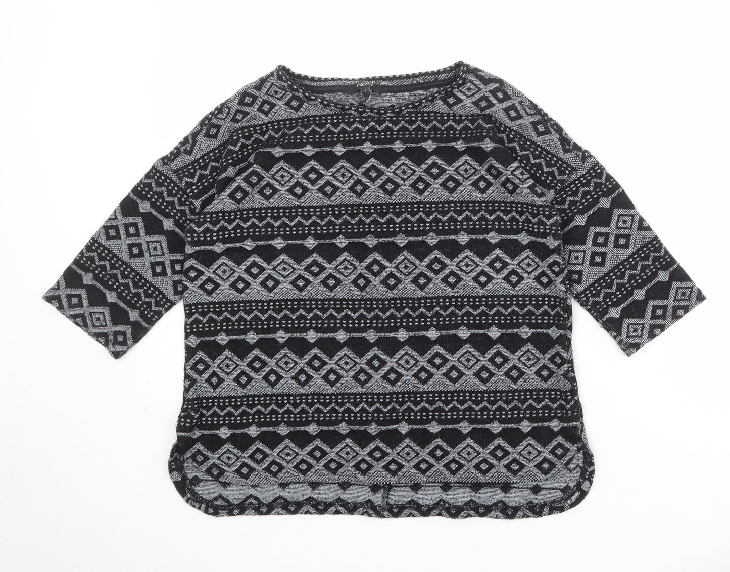 NEXT Womens Black Round Neck Geometric Polyester Pullover Jumper Size 8