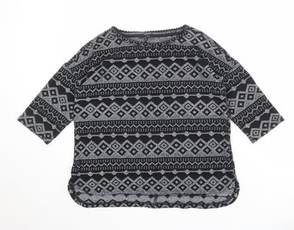 Next Womens Black Round Neck Geometric Polyester Pullover Jumper Size 8